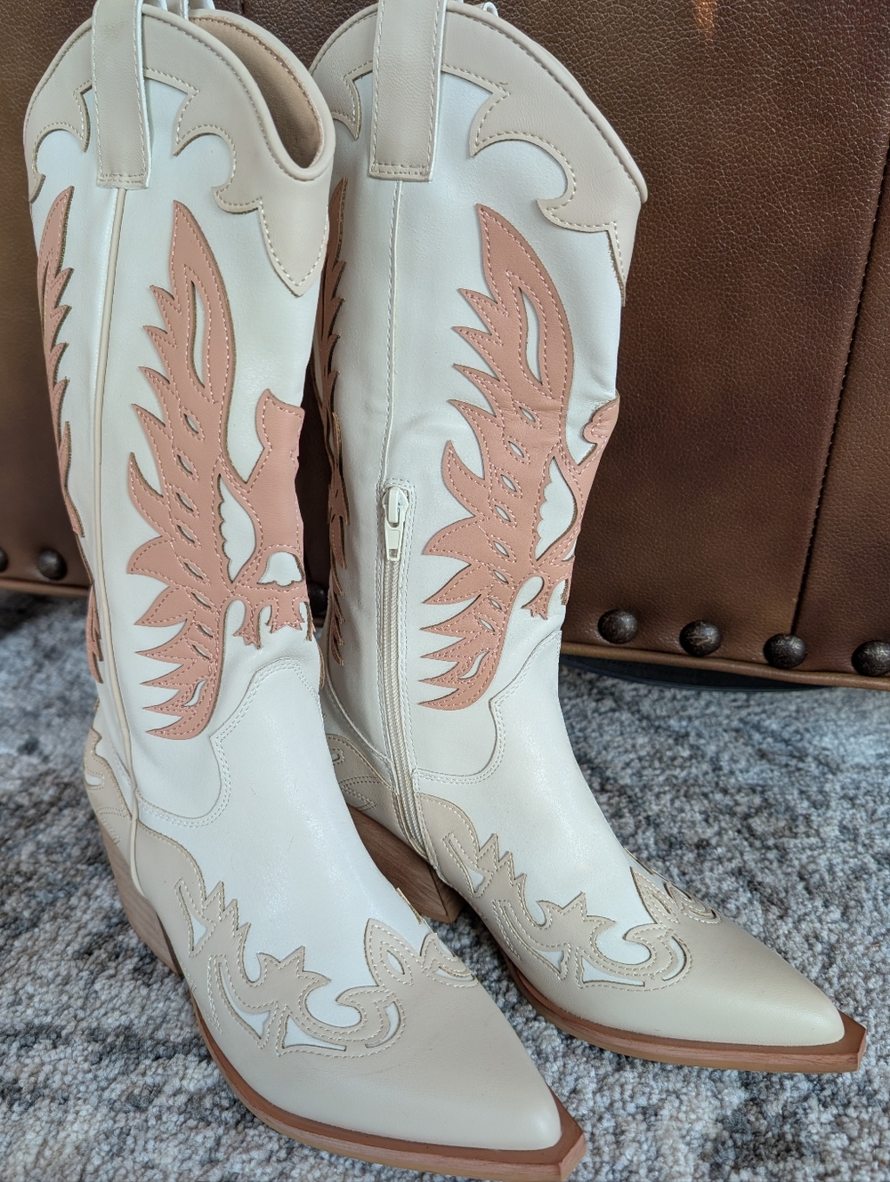 Mi.iM Cream and Blush Western Heeled Cowboy Boots
